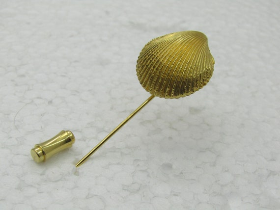 Vintage Trifari Shell Stick Pin, Gold Tone, 2.5", 1970's