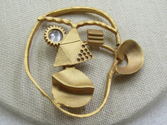 Vintage Modern Steam Punk Face Brooch, 2.75" by 2.5", appx. 1980's.