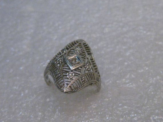 Vintage Art Deco 14kt Filigree Diamond Ring, Size… - image 3