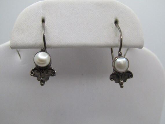 Vintage Sterling Pearl Pierced Earrings