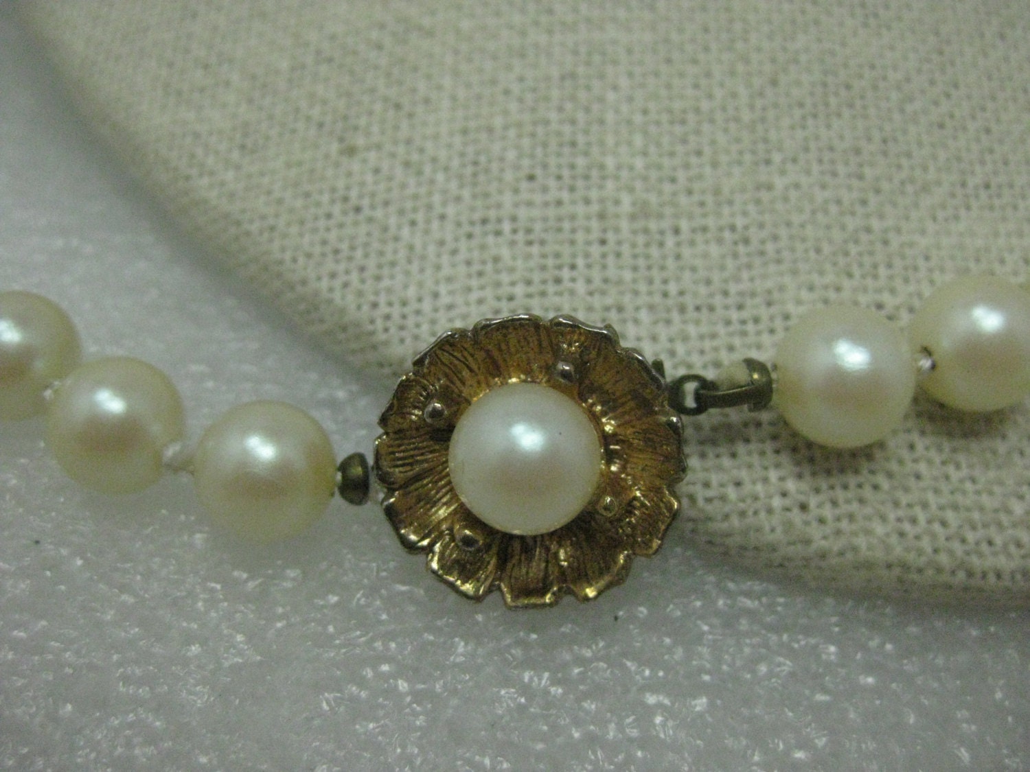 Vintage 8mm White Pearl Necklace, 20, Box Clasp, signed Japan, 1950's