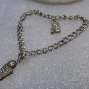 Vintage Sterling Silver Charm Bracelet, 2 Charms, 7.5&quot;, 5mm wide, Y Italy