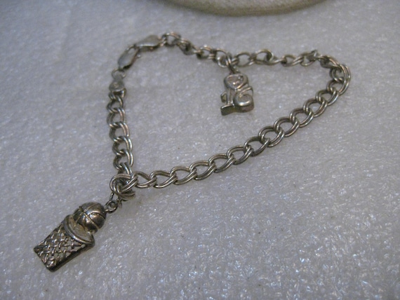 Vintage Sterling Silver Charm Bracelet, 2 Charms, 7.5", 5mm wide, Y Italy