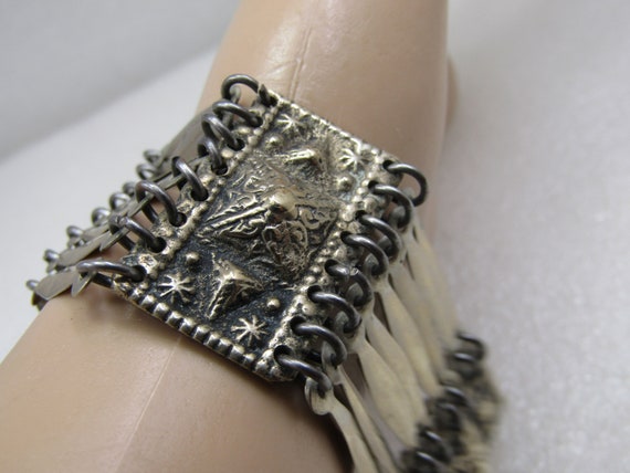 Vintage Mexican Aztec Themed Wide Bracelet, 7.5" … - image 2