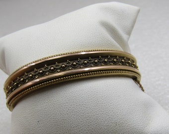 Vintage 14kt Hinged Etruscan Revival Bangle Bracelet, 6.25", 17.60gr