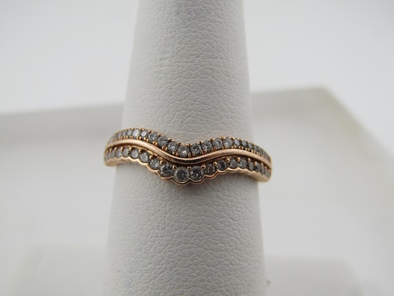 14kt Rose Gold Double Row Diamonds Wedding Band, Sz. 7, Signed