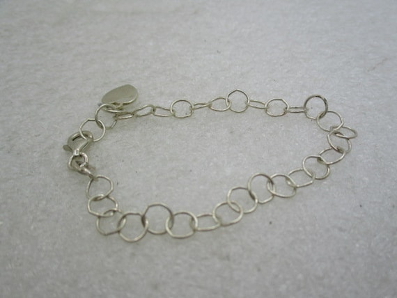 Vintage Sterling Silver Round Link Bracelet, Heart Charm,  5.5", Youth