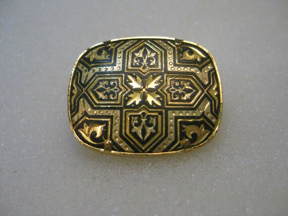 Vintage Damascene Geometric Cross  Brooch, 1" wid… - image 2