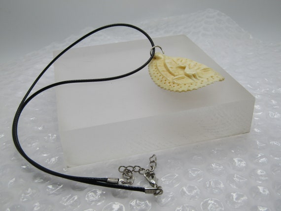 Vintage Carved Peacock Necklace, 20" Black Cord. - image 5