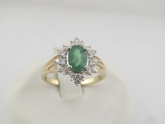 14kt Emerald & Diamond Ring, Sz. 7, Signed GMA.  1970's-1990's, 3 grams.