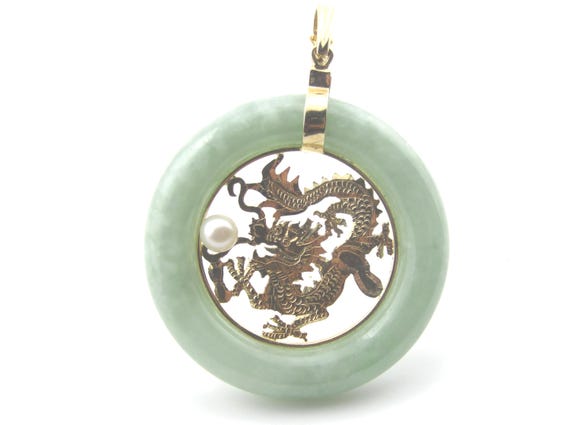 14kt Dragon and Pearl Donut Pendant.  1980's-1990's, 12.4 grams, 1980's-1990's