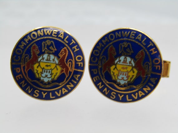 Vintage Enameled Commonwealth of PA Seal Cufflinks. 1950's-1960's.