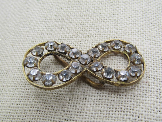 Antique Clear Rhinestone Figure Eight Sash Buckle/Slide, 1920's.