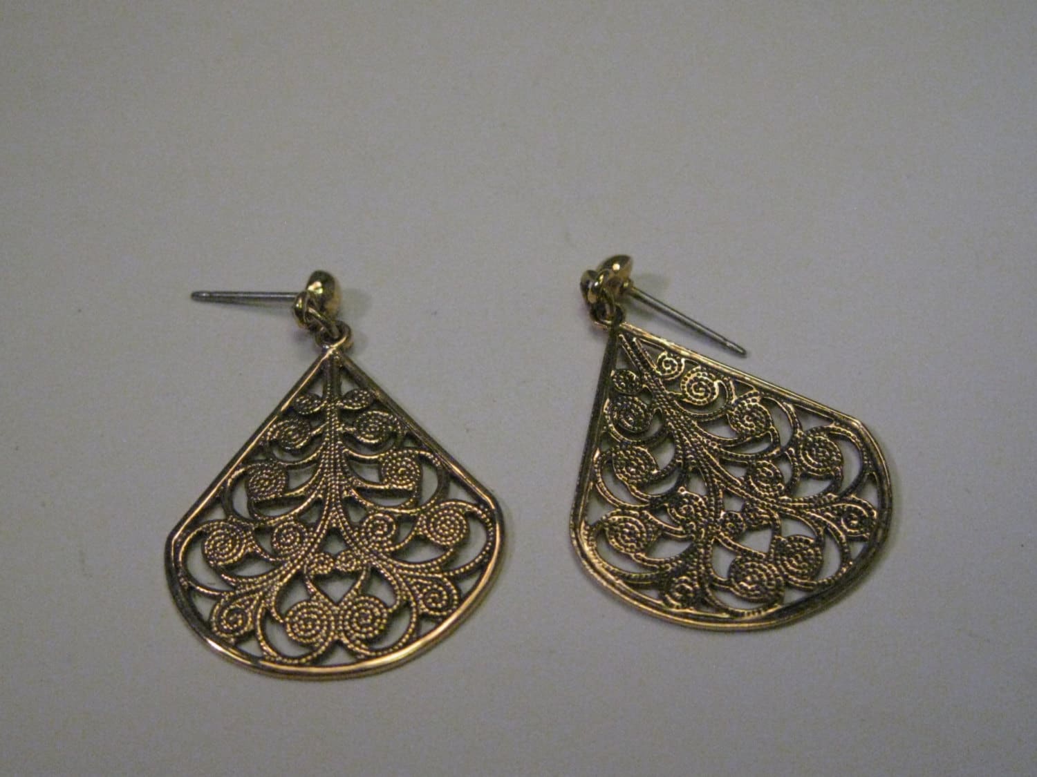 Vintage Gold Tone Filigree Stud & Dangle Pierced Earrings, 1, rounded ...