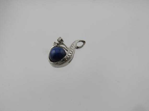 Vintage 14k Blue Star Sapphire And Diamond Pendant, 1.32