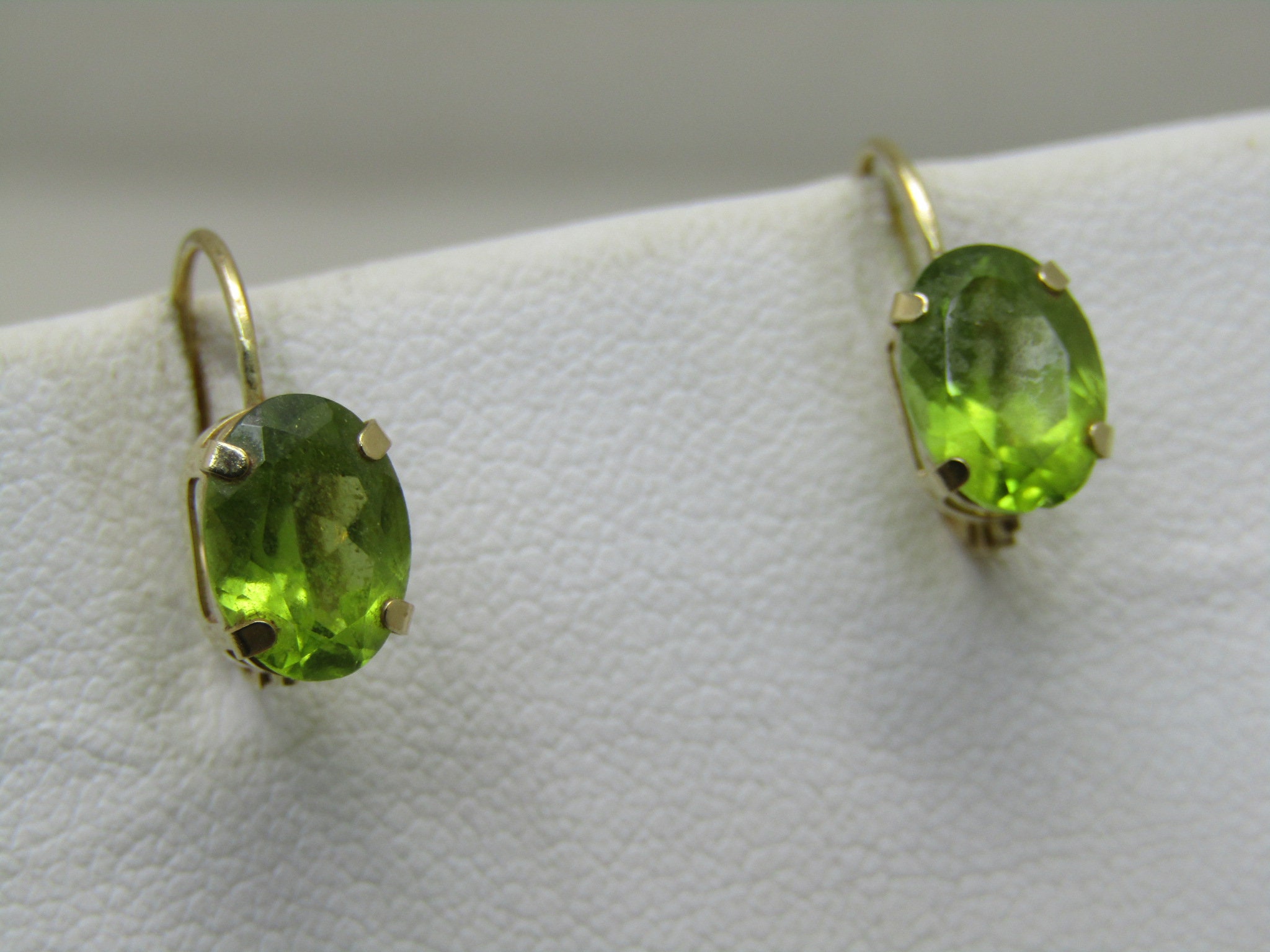 Vintage 14kt Peridot Pierced Earrings, Lever Backs, 3 TCW, Signed RGE