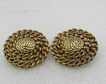 Vintage Curb Link Clip Earrings, 1980's, Gold Tone, 1.5"