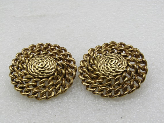 Vintage Curb Link Clip Earrings, 1980's, Gold Tone, 1.5"