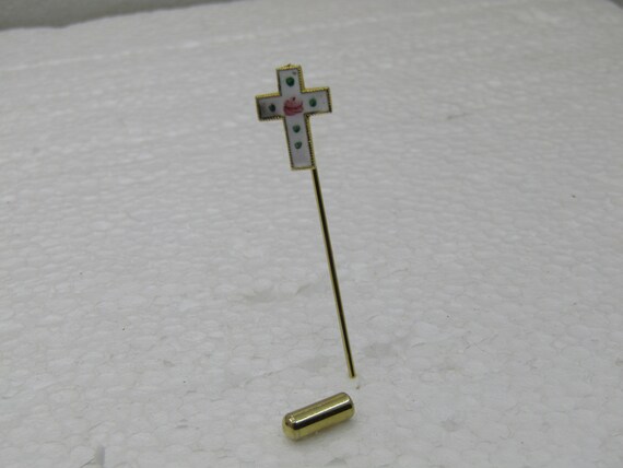 Vintage Enameled/Guilloche  Cross Stick Pin, Gold… - image 2