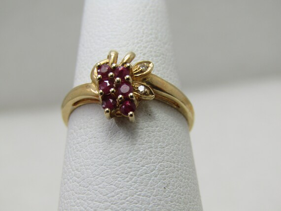 Vintage 10kt Spinel & Diamond Ring, Size 6.5, Art Deco Grape Cluster Themed