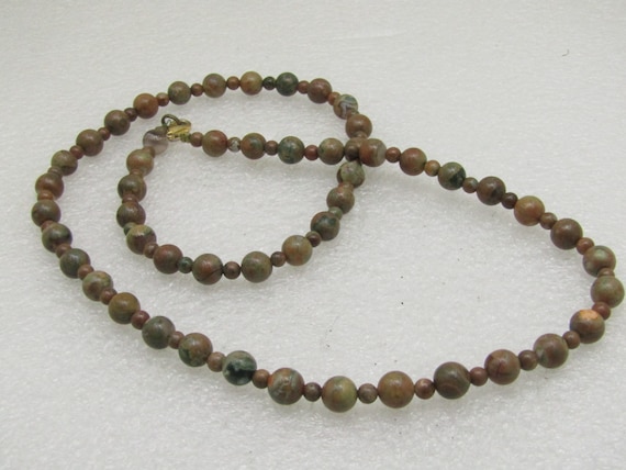 Southwestern Jasper/Agate Beaded Necklace, Possibly Unakite - 24", 8mm beads