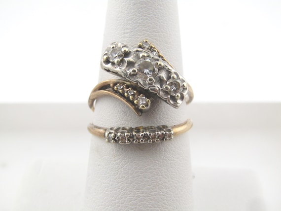 Vintage 14kt Bypass Engagement Ring and Fused Wedding Band, Size 7.5, 1940's, 5.27 grams