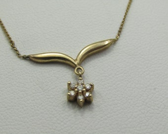 Vintage 14kt Petite Diamond Lavalier Necklace, 17.5", Signed A & Z