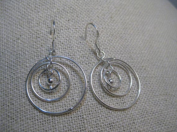 Sterling Silver Nesting Hoop Earrings, Pierced, Mobile Style, 3 Hoops, 3.12 grams, 1.5" long, 1" wide