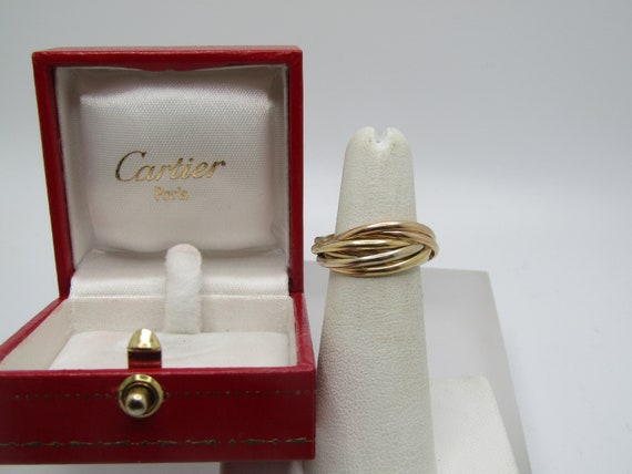 Vintage 18kt Cartier 7 Band Trinity Ring, Sz. 4, Marked, Signed,  Cartier Box