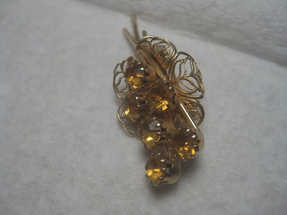 Vintage Victorian/Art Deco Style Filigree Wrapped Cut Gold Rhinestone Floral Brooch - VERY NICE