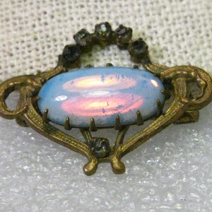 True Victorian to Art Nouveau Brooch with Opal-like Stone with Old Mine Cut Glass Stone Accents