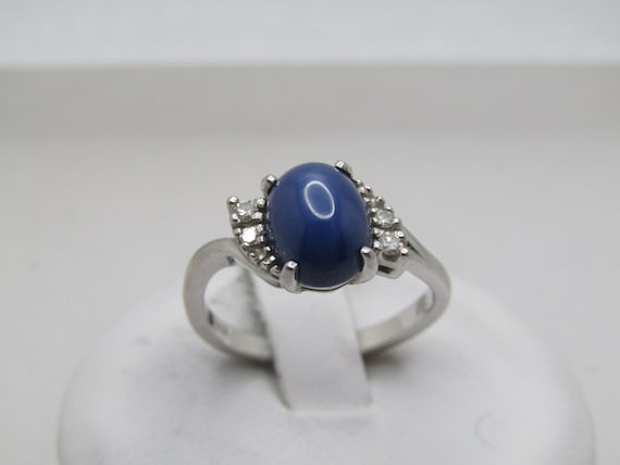 Vintage 14kt Blue Star Sapphire & Diamond Ring, Sz. 6, Signed CMJ