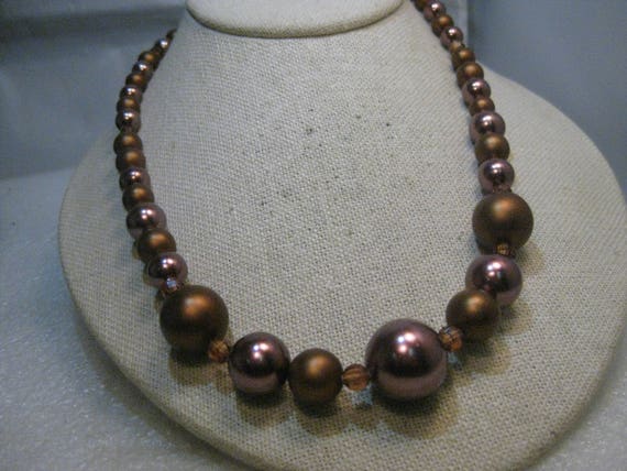 Vintage Chocolate Graduated Beaded Necklace, 21.5", 1950's/1960's, Shimmery