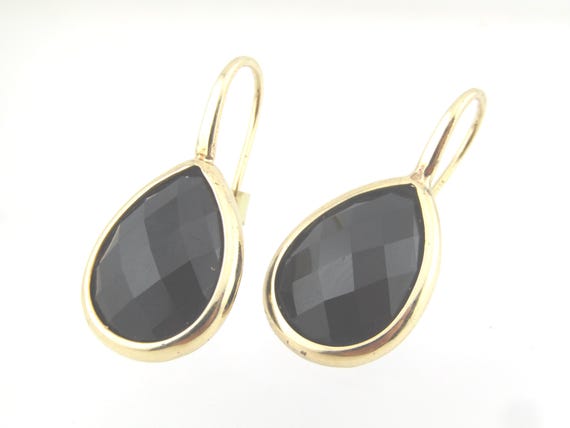 Vintage 14kt Black Onyx Earrings, Pierced, 1980's-1990's, 6.34 grams.