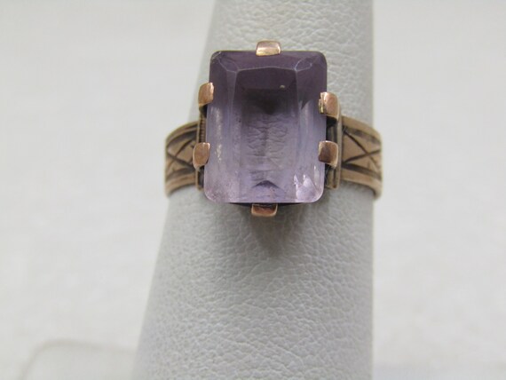 Victorian 9kt Yellow Gold Amethyst Ring, Sz. 6.75… - image 1