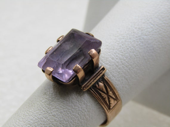 Victorian 9kt Yellow Gold Amethyst Ring, Sz. 6.75… - image 3