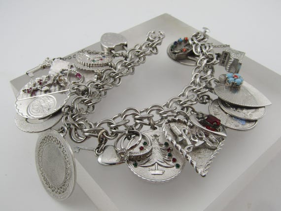 Vintage Sterling 16 Charm Bracelet, 7", 81.49 Grams, Signed JB, 10MM, 1970's