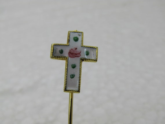 Vintage Enameled/Guilloche  Cross Stick Pin, Gold… - image 3