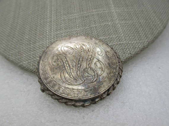 Vintage Sterling Silver Engraved Brooch, Scrolled, 1.75", 1950's