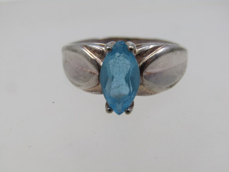 Vintage Sterling Blue Topaz Ring, Sz. 10.5, Signed HAN image 4