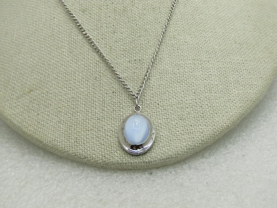 Sterling Silver Blue Moonstone Necklace, 22", Curb Link Chain that is 2mm wide