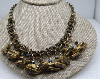 Vintage Gold Plated over Hematite Drop Necklace, 20"