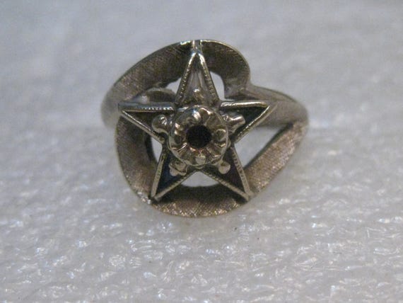 10kt Gold Order of the Eastern Star/Masonic Ring, size 5, with stones, signed SA, 1960-1970's. OES