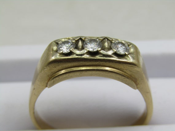 14kt Gold Mens' Triple Diamond Ring, Sz. 18 Plus, 3 diamond, .60 TCW, Mid-Century