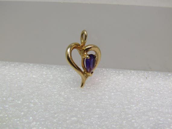 Vintage 14kt Amethyst Open Heart Pendant, 1970's-1980's