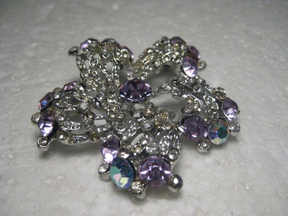 Vintage Lavender & Clear Rhinestone Spiral Brooch, 1960's, 2.25"