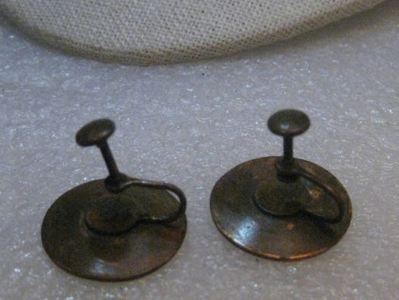 1960's Enameled Copper Earrings Screw Back, White… - image 4