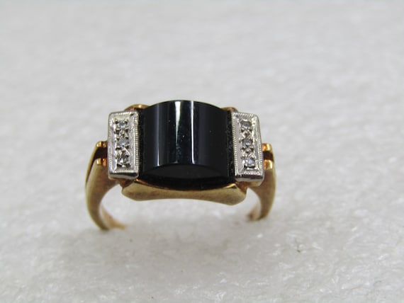 Vintage 10kt Onyx & Diamond Ring, Sz. 6.5, Signed Dason