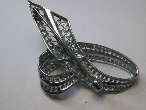 Vintage Silver Filigree Marcasite Looped Brooch, … - image 5