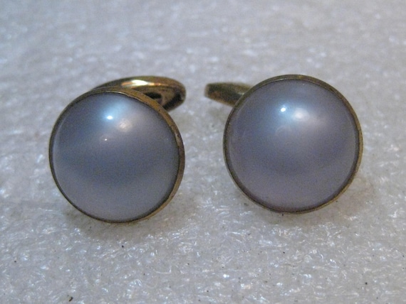 Vintage Blue Moonglow Cuff Links, 1940's/1950's Round - Unisex